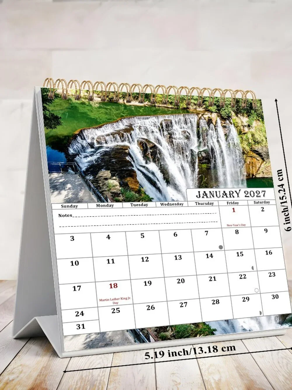 2027-12 Months Desk Calendar Desktop Planner with To-Do List (Waterfalls)